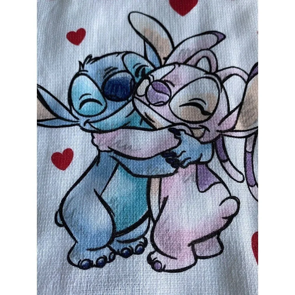 2 Pack Disney Stitch And Angel Kitchen‎ Towels Hearts Valentine's Day Love NEW